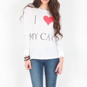 Wildfox I Heart My Cat Love T-Shirt S Long Sleeve Pullover Tee Small